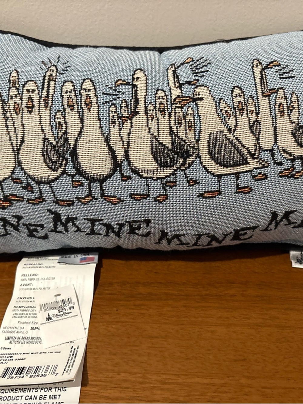 Disney Pillow with Light Blue, Cream & Black Seagull Motif